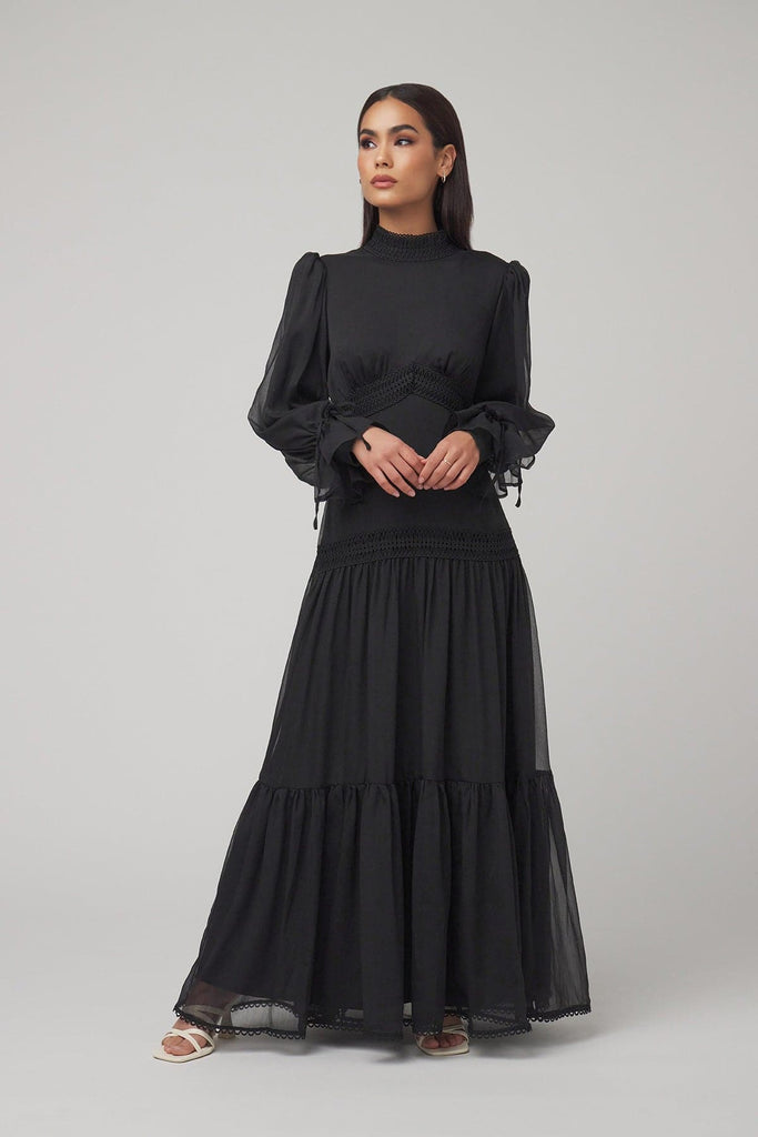 Loren Lace Chiffon Maxi Dress - Black – Zahraa The Label