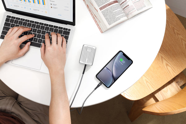 Organized desk with portable charger