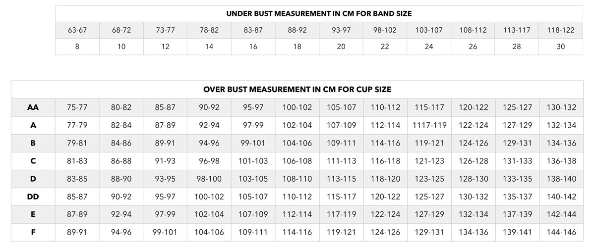 AMOENA SIZE CHART – Specialty Fittings Lingerie