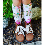 White Hot Pink Bunny Floral Knee High Socks