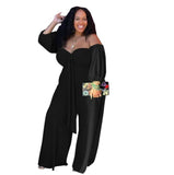 Women Plus Size Jumpsuit Solid Off Shoulder Full Sleeve Wide Leg Jumpsuits Fashion One Piece Overalls Summer Outfit 2021