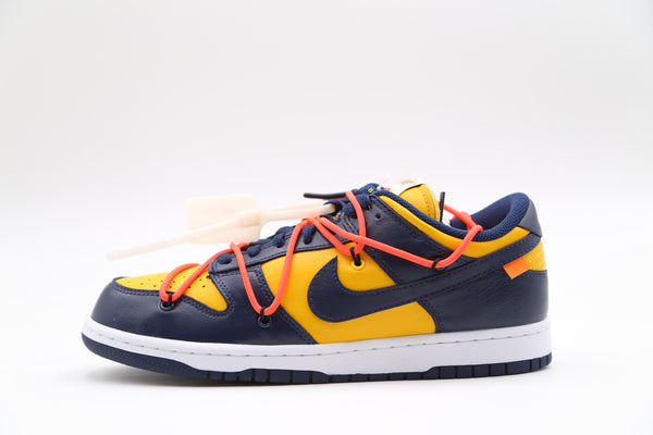 nike x off-white dunk low university gold  and  navy