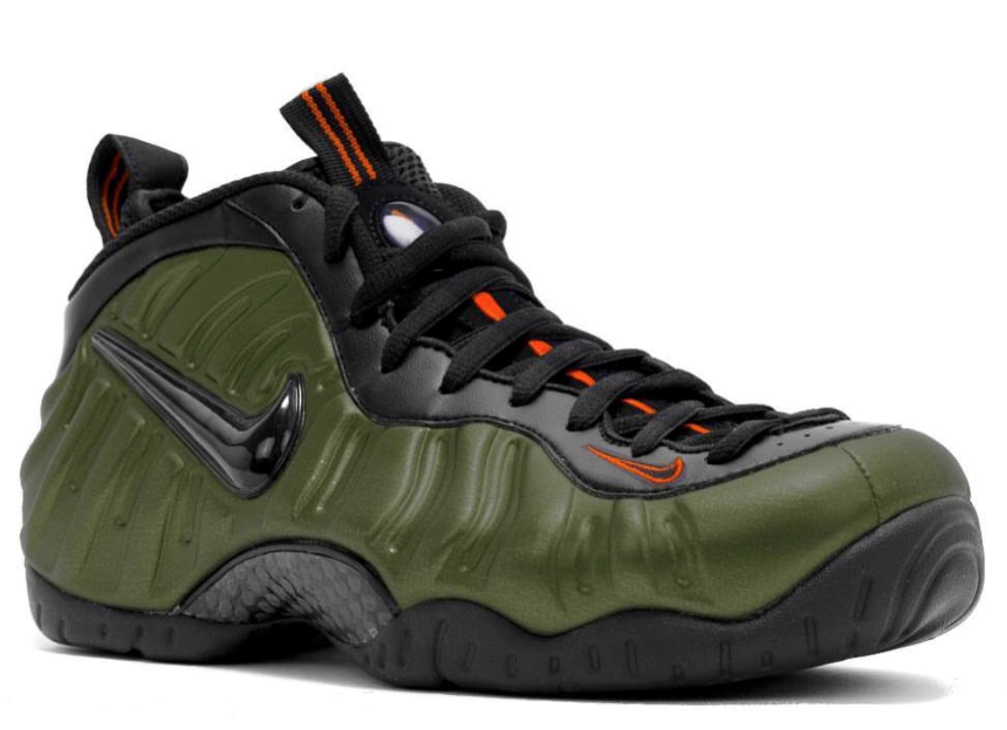 olive green and orange foamposites