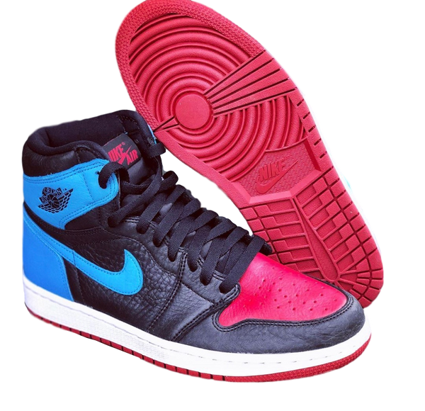 black and blue jordan retro 1