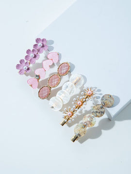Marble & Flower Clips In Pink