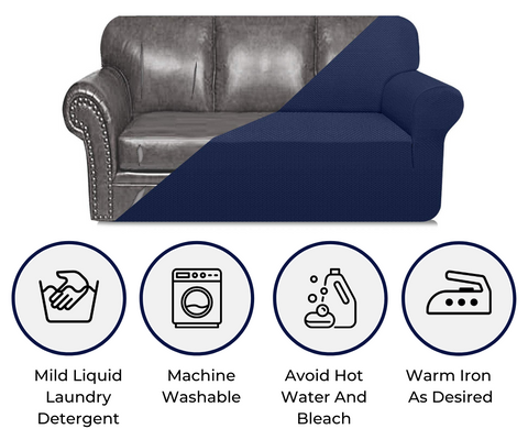 Sofa Skin Elastic Couch Cover User Guide: Use Mild Liquid Detergent, Wash With Delicate Mode, Avoid Hot Water And Bleach, Use Warm Iron As Desired.