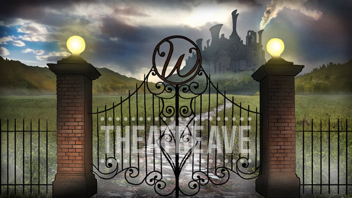 Willy Wonka projection backdrop of factory gates