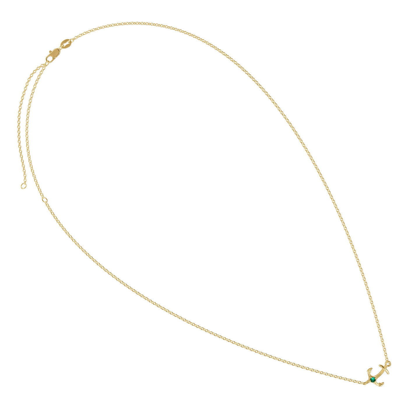 Bixlers Nautical Emerald Single Anchor Necklace In 14k Gold