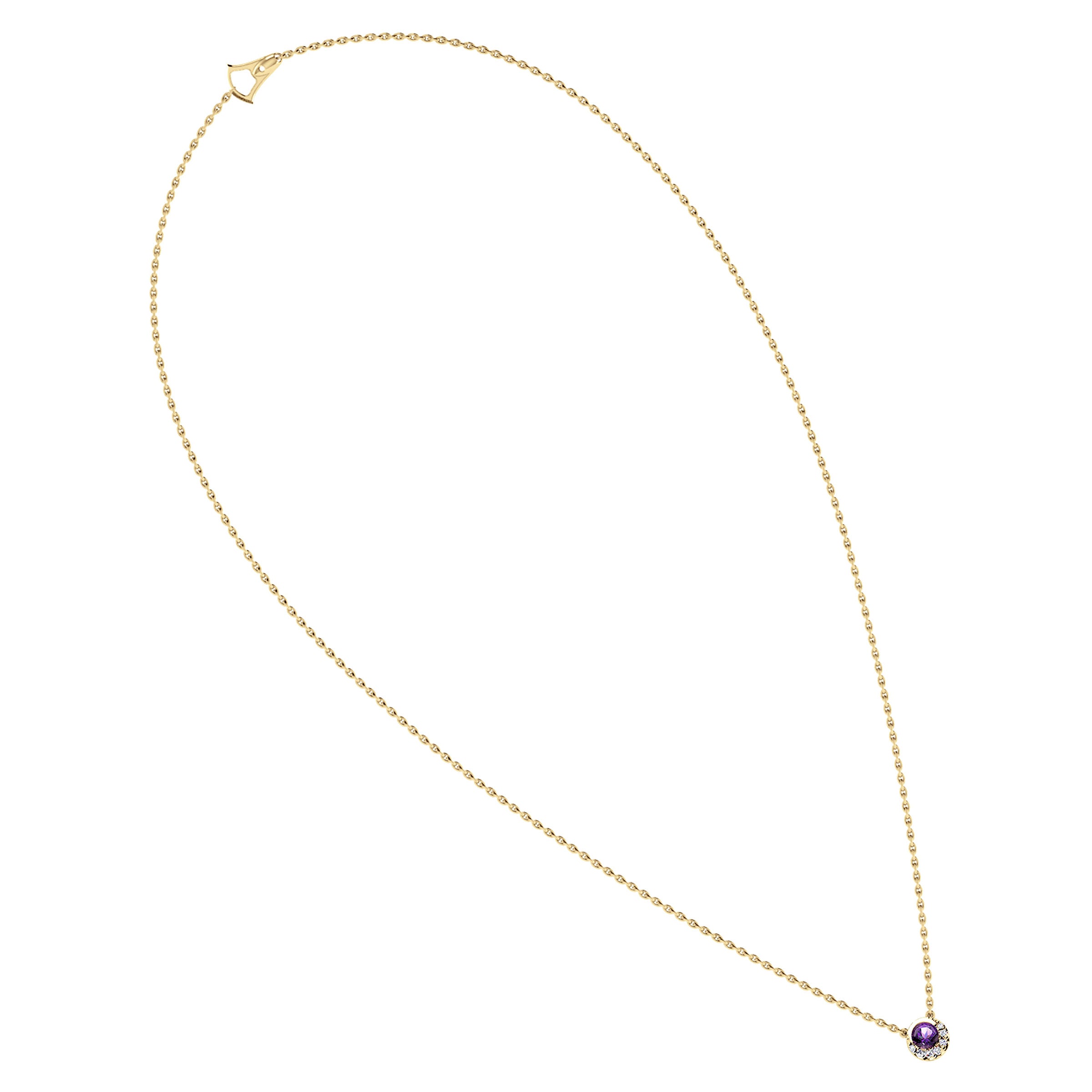 Bixlers Easton Amethyst and Diamond Crescent Halo Necklace In 14k Gold