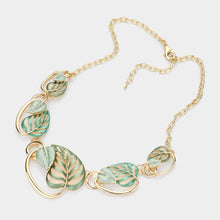 Load image into Gallery viewer, Necklace Beautiful Green and Goldtone Abstract Leaves
