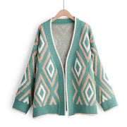 Vintage Geometric Knitted Long Cardigans