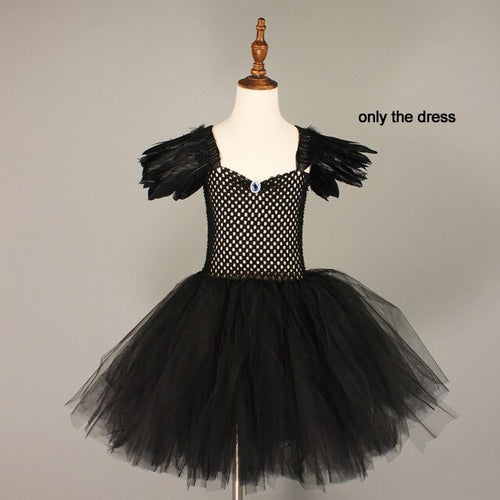 Girl's Witch Costume Sleeveless Dress with Headband Feathers Gloves and Wings