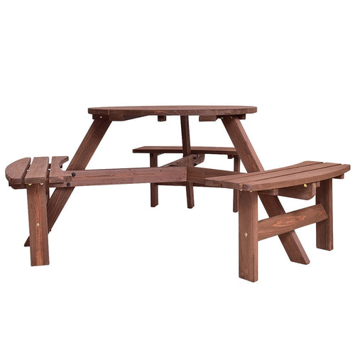 COSTWAY Round Patio Table with Built In Benches 6 Person