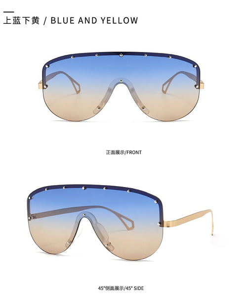 Women's Men's Semi Rimless Integrated Oversized Shield Sunglasses UV400