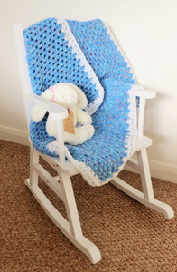 Handmade Crochet Baby Blanket,76 x 73cm/29.5 x 28.5 inches, Blue Mix Wool with a white border