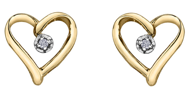 10k Yellow Gold Diamond Heart-shaped Stud Earrings, DIA = 0.015 CTW (SKU 29902)