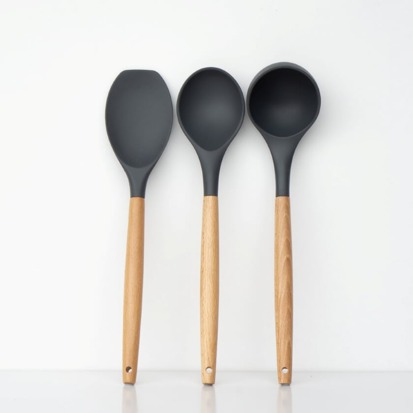 grey kitchen utensil set