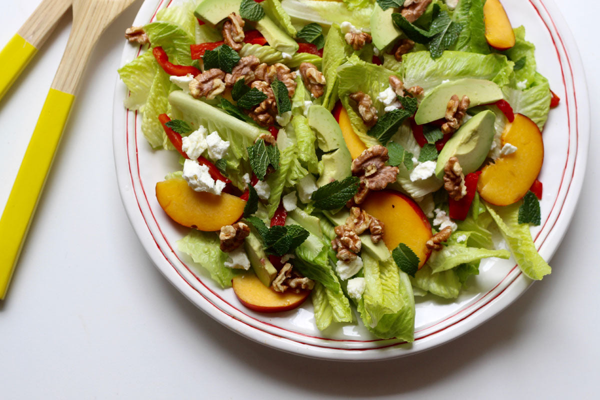 healthy salad recipe peach goats cheese