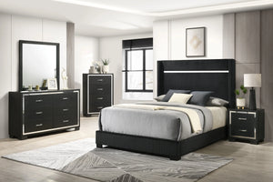 Gennro Black Corduroy Upholstered Panel Bedroom Set - Olivia Furniture