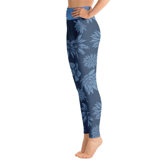 Blue Lotus Flower Pattern High Waist Leggings Yoga Pants – Chakra Galaxy