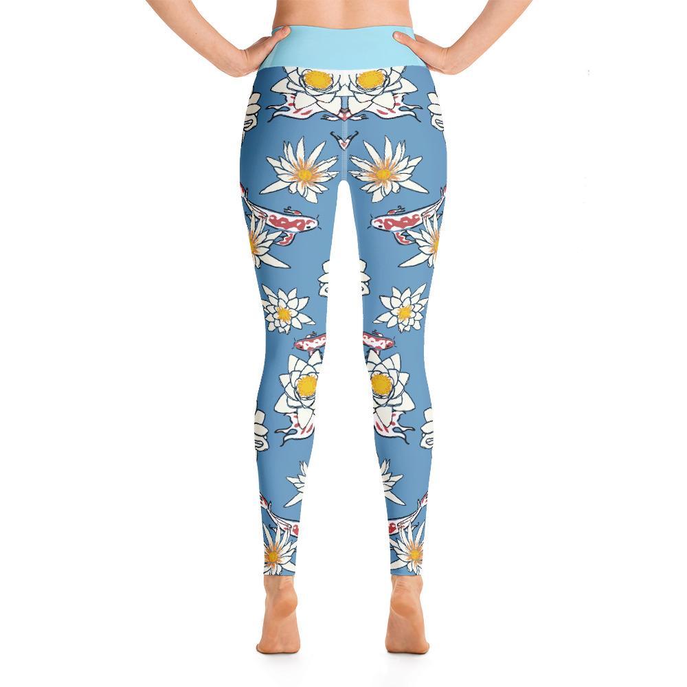 Koi And Lotus Pattern High Waist Blue Leggings Yoga Pants – Chakra Galaxy