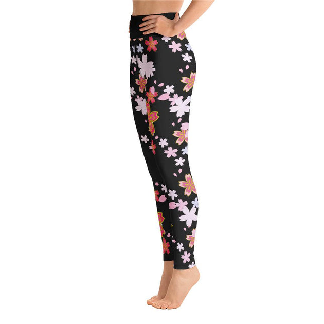 Lotus Flower Pattern Leggings Black High Waist Yoga Pants – Chakra Galaxy