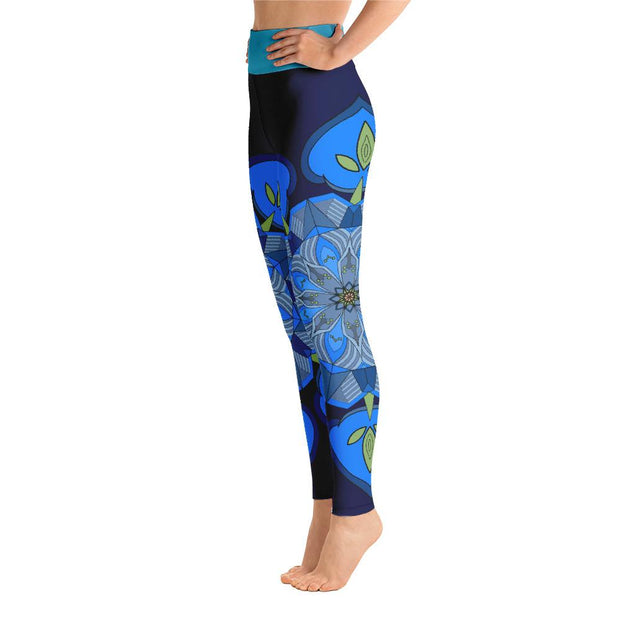 Mandala Flower Pattern High Waist Blue Yoga Pants Leggings – Chakra Galaxy