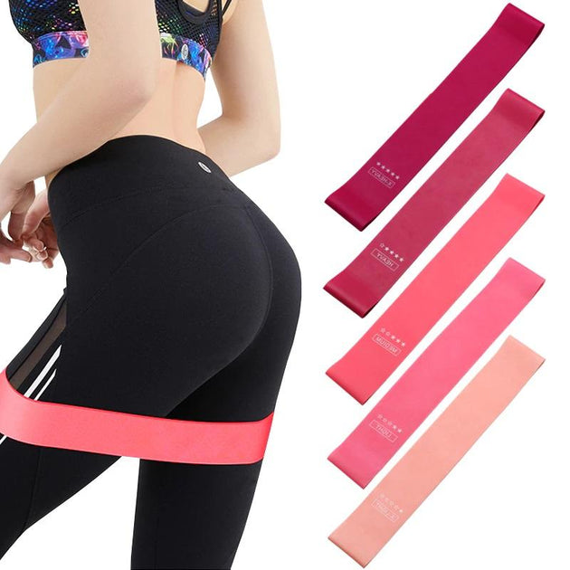 Rose-Colored 5 in 1 Set Resistance Multipurpose Yoga Bands with Pouch ...