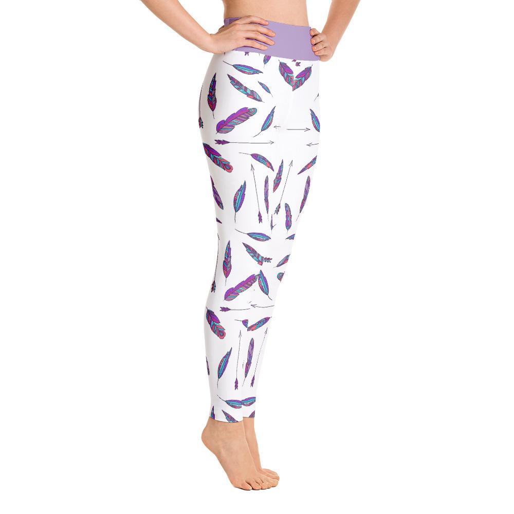 White Eccentric Bohemian Feathers Pattern Yoga Leggings – Chakra Galaxy