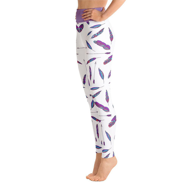 White Eccentric Bohemian Feathers Pattern Yoga Leggings – Chakra Galaxy