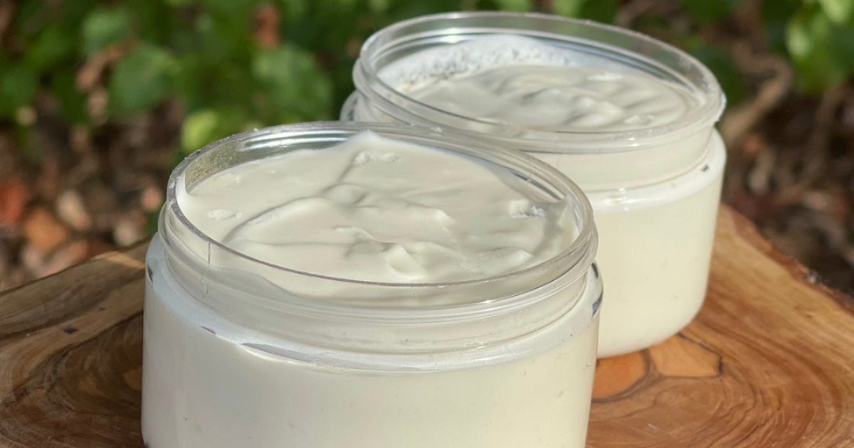 Healing cocoa butter cream by Goddess of the Sea to smooth and even skin texture and tone.