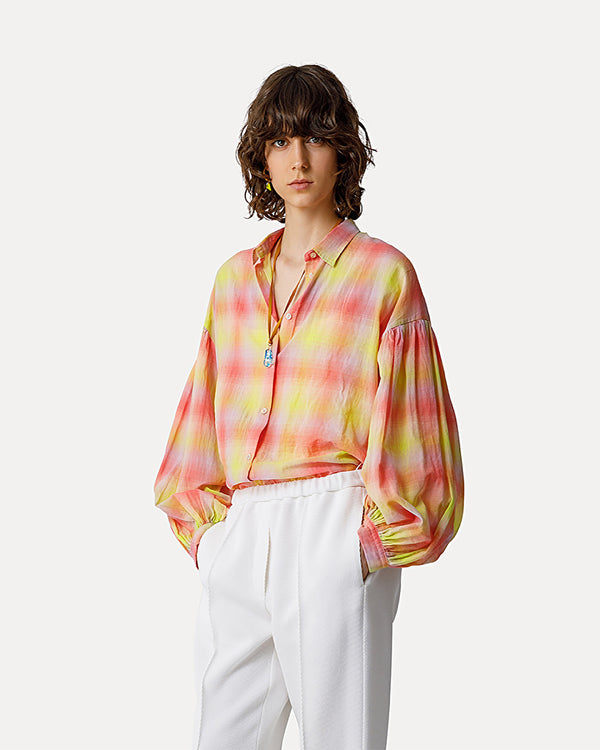 Voile Shirt with a Rainbow-Hued Tartan Pattern-Forte Forte-Mercantile Portland