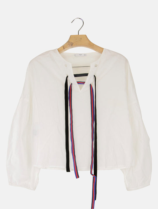 MANGO Vera Embroidered Blouse in White