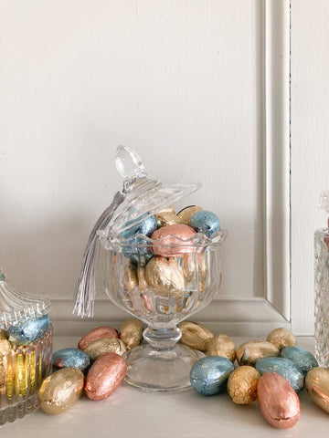 Glass BonBon jars with chocolate for Easter