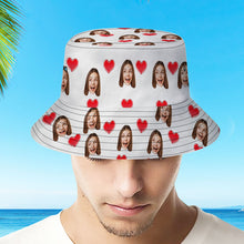 Custom Your Photo Face And Pet Summer Bucket Hat Fisherman Hat - Heart White