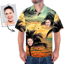 Chemise visage personnalisée pour hommes Chemise hawaïenne à manches courtes Sunset Palm