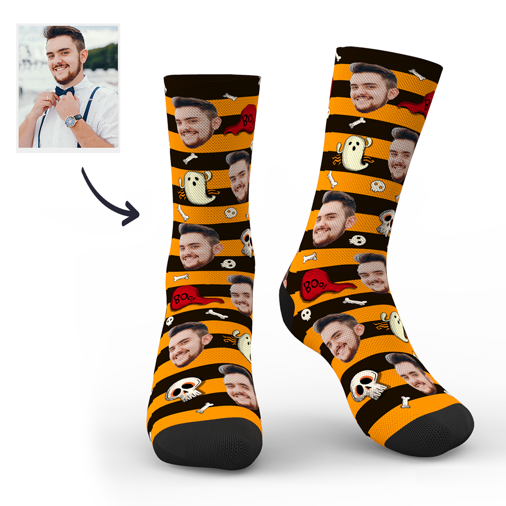 Chaussettes Personnalisees Halloween Chat Noir Maphotocalecon