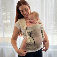 Being in a crouching-sitting position using the EvöAir bblüv baby carrier is so comfortable!