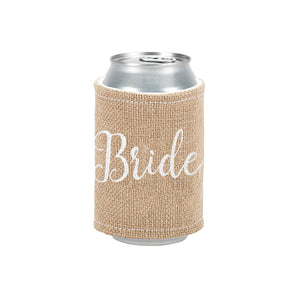 Burlap Drink Wrap Embroiderd Bride in White Thread