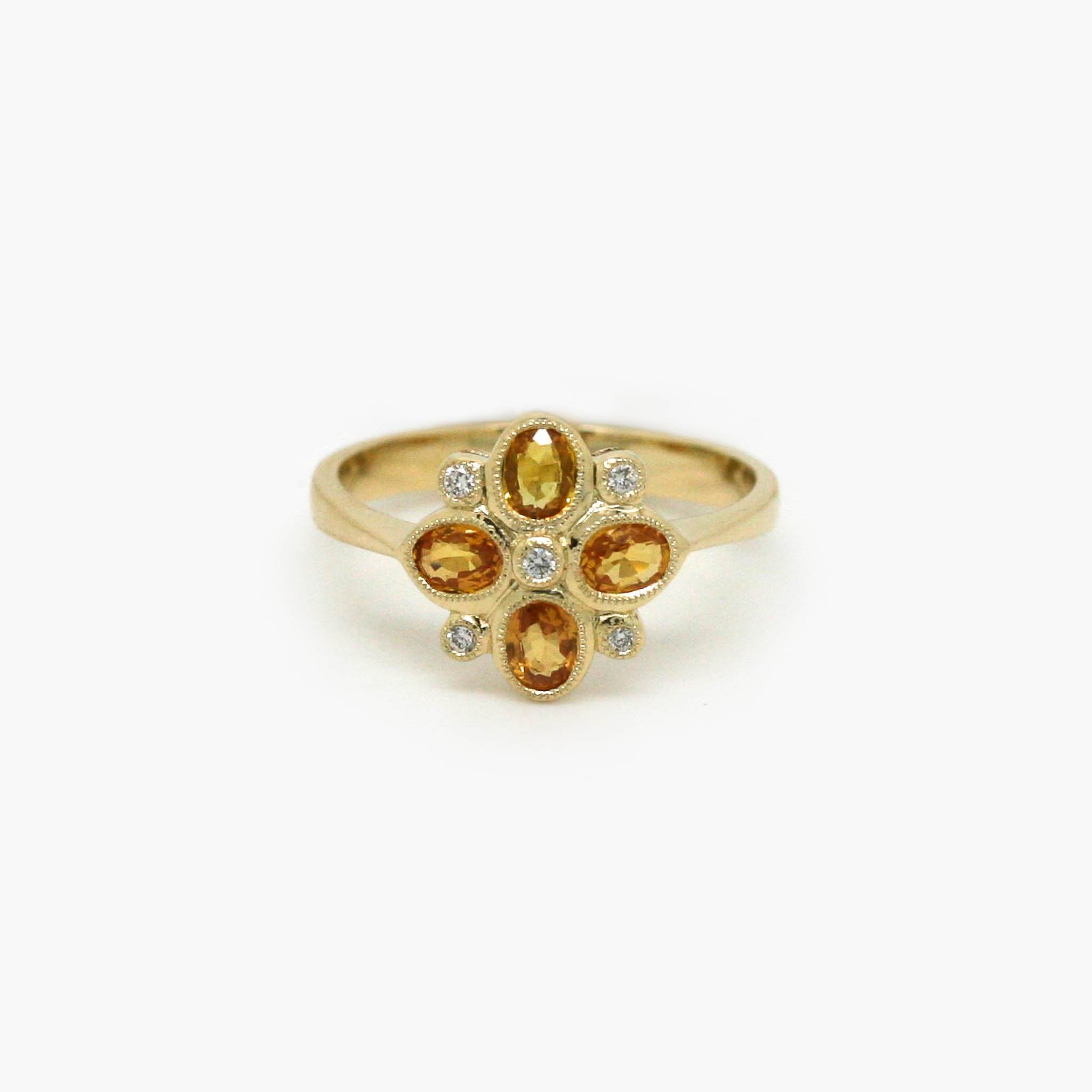 Floral Citrine & Diamond Ring in 9ct Gold