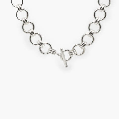 heavy circle link silver necklace