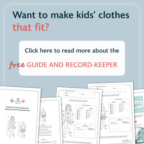 Get the free pdf guide and record-keeper for measuring your child when sewing clothes