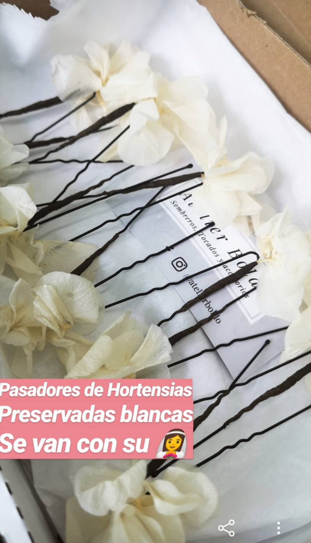 Pasadores Hortensia Blanca Preservada – Atelier Boldó Novias