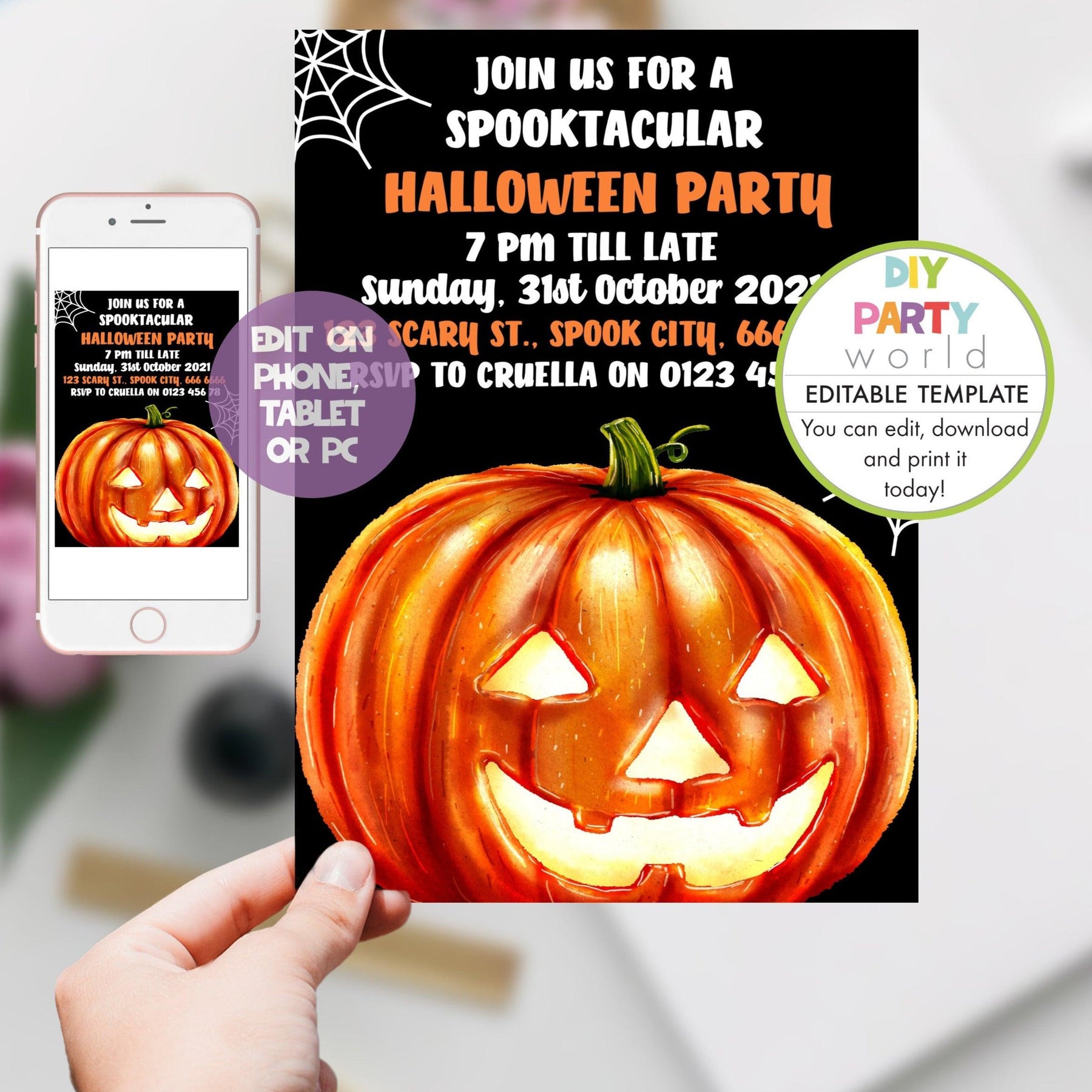 Diy Editable Halloween Party Invitation Template H1004 – Diy Party World