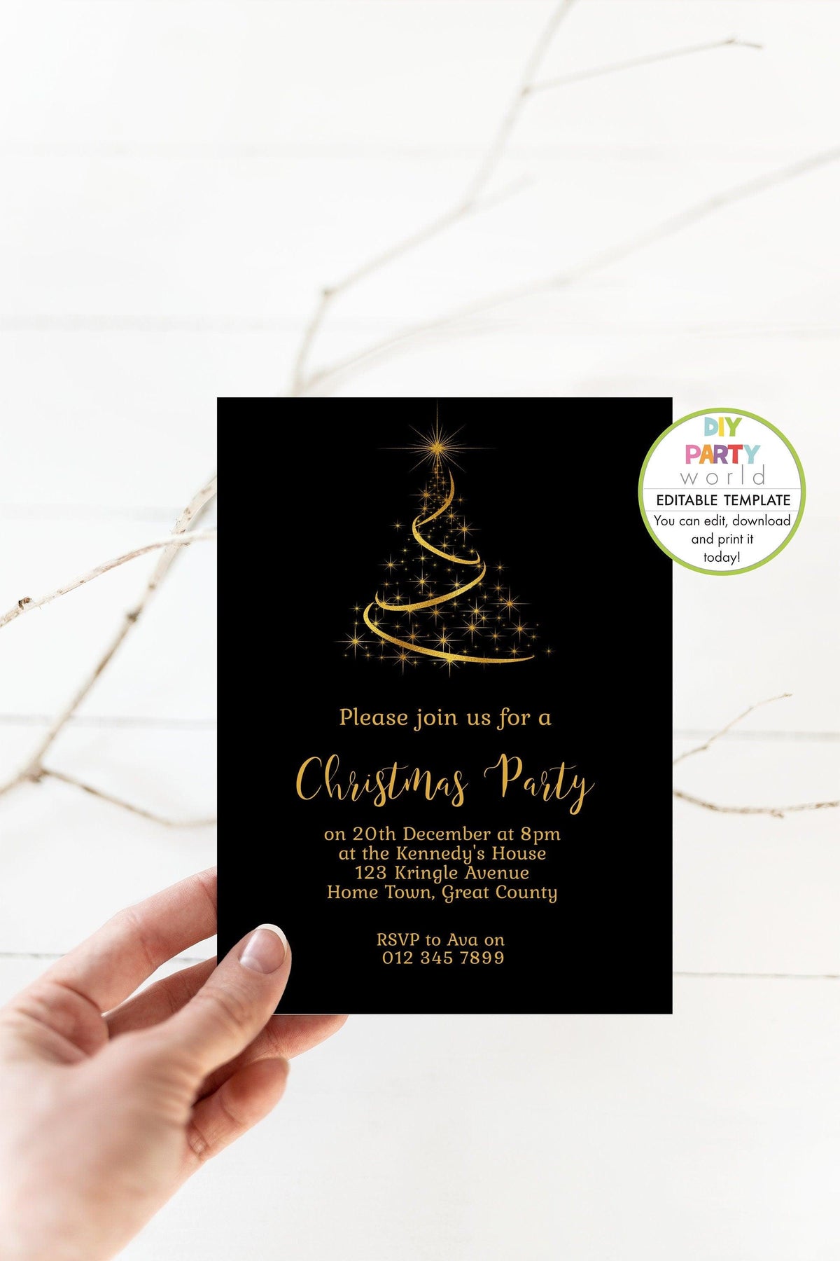 DIY Editable Christmas Tree Party Invitation C1016 – DIY Party World
