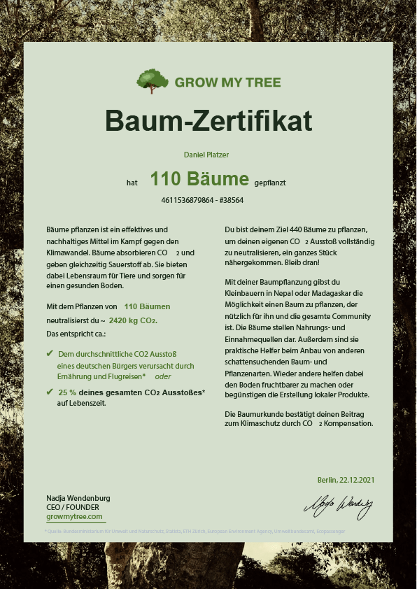 Growmytree certificate 2021 bohnendealer