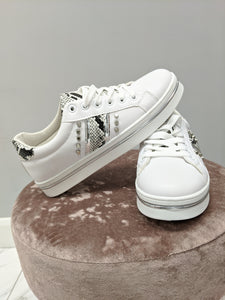 Snake and Stud Lace Up White Trainers - myrevuk.com