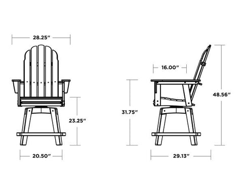 Vineyard Curveback Adirondack Swivel Counter Chair Size