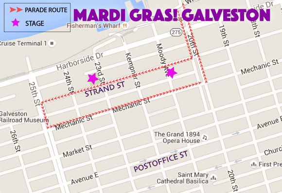 Mardi Gras! Galveston Parade - Fri. Feb. 18 @ 10pm parade-route