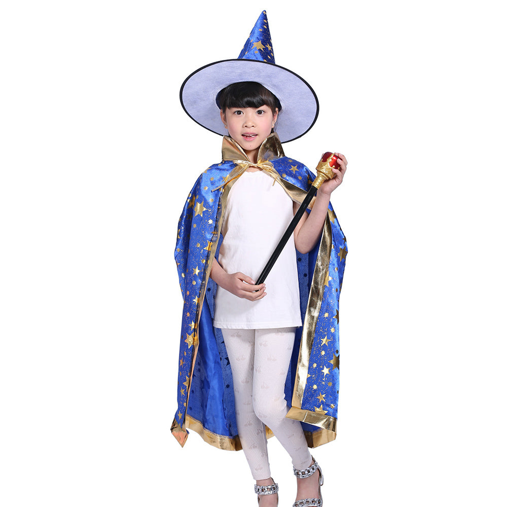 ハロウィン コスプレ 帽子付き 2点セット 子供 仮装 魔女マント 星柄 イベント 変身 ダンス衣装 キャラクター衣装 – miniministore